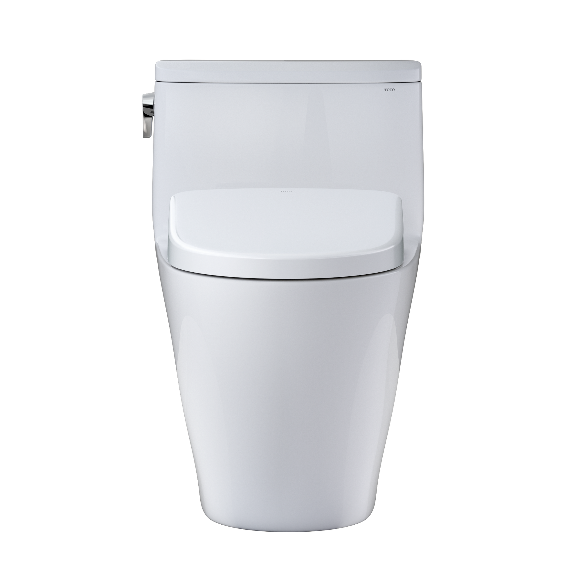 White toilet bowl with seat on a white background