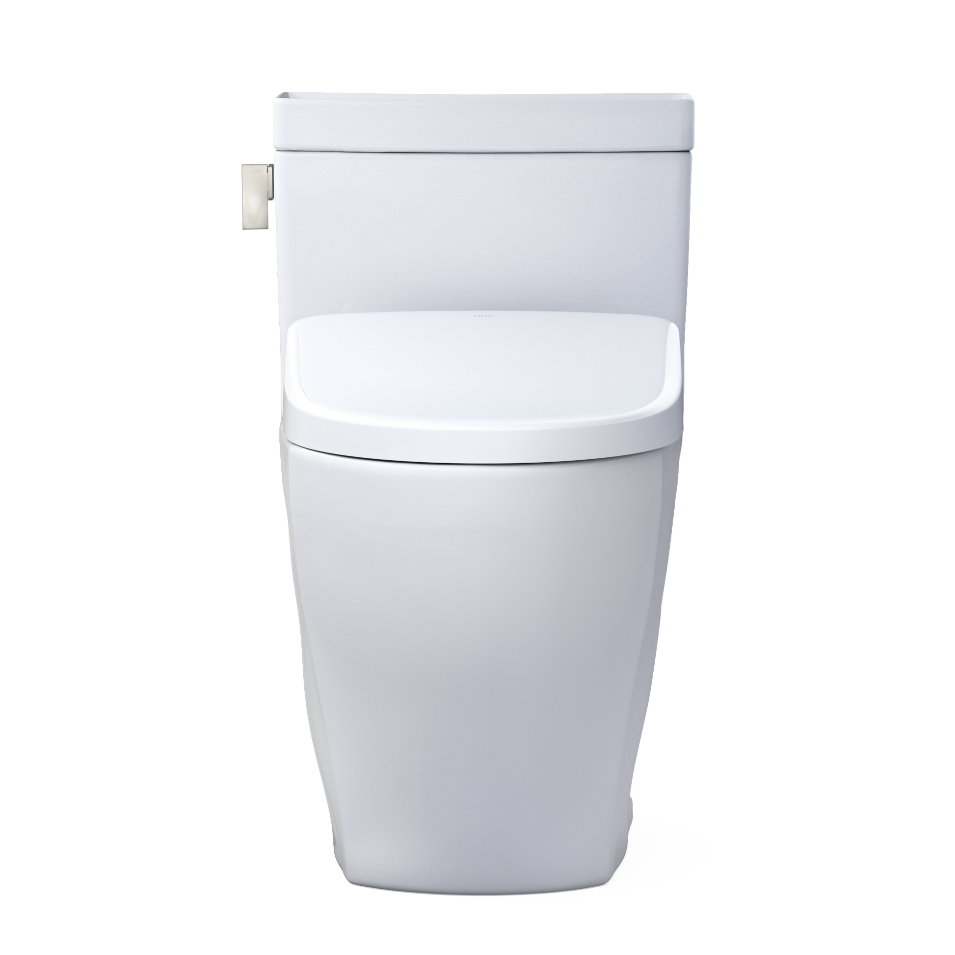 White toilet bowl with seat on a white background