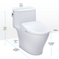 White toilet on white background with dimensions labeled
