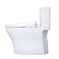 White toilet with seat on a white background