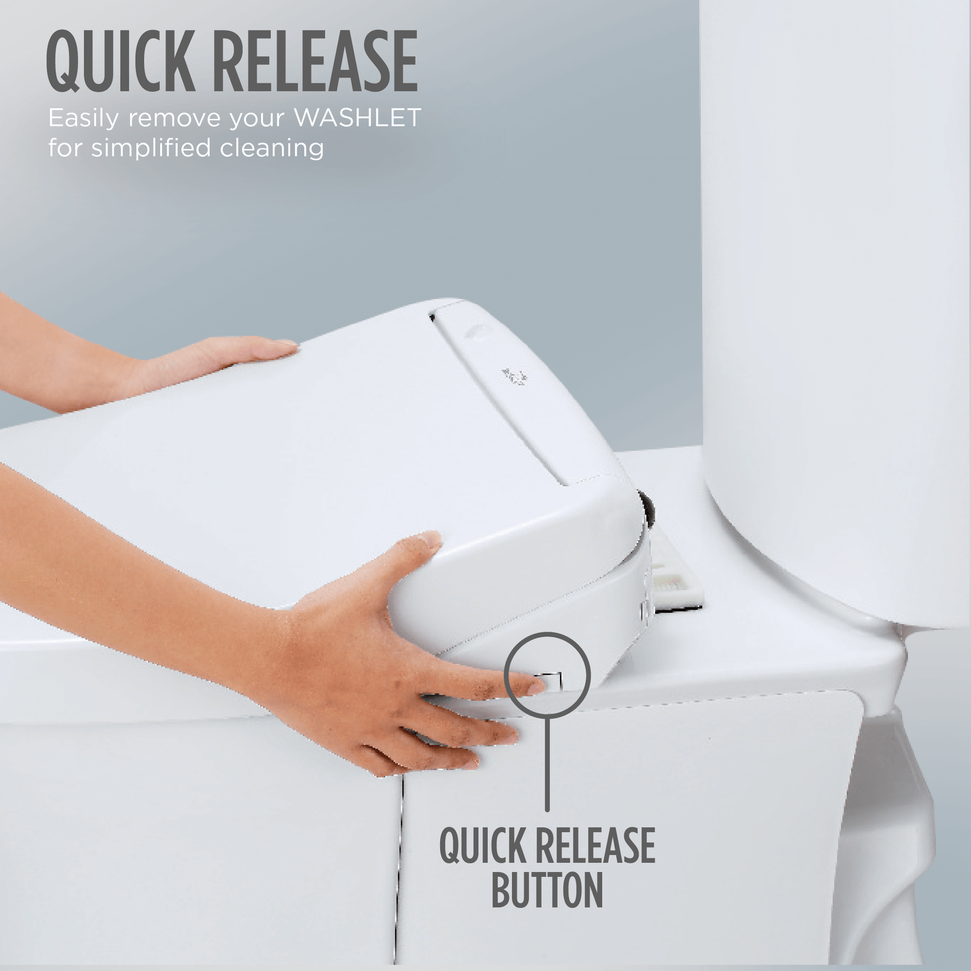 TOTO Washlet S2 Bidet Seat featuring a quick release button for easy cleaning and maintenance.
