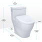 White toilet on white background with dimensions labeled