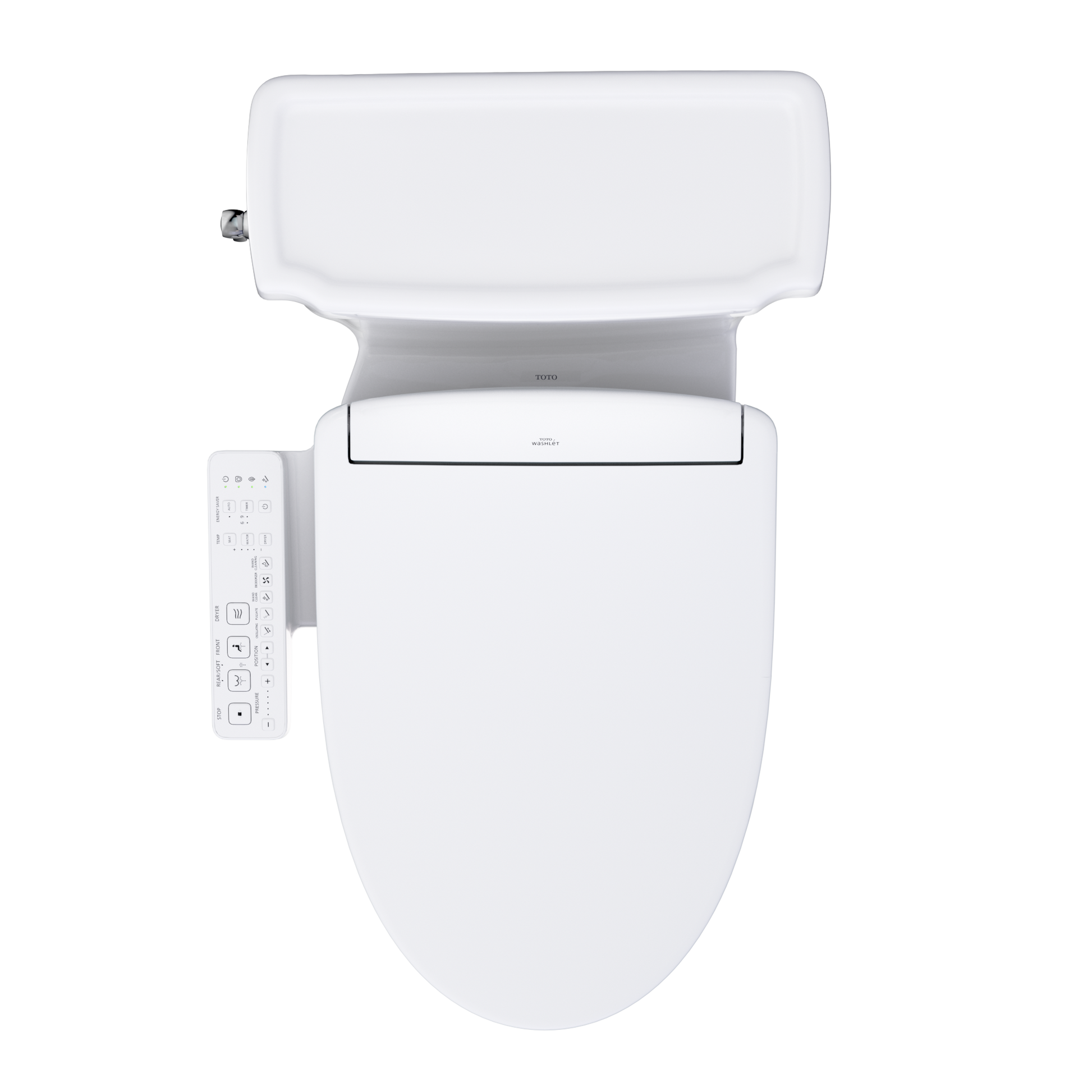 TOTO Guinevere Washlet+ S2 Bidet Toilet with remote control and modern design, top view.