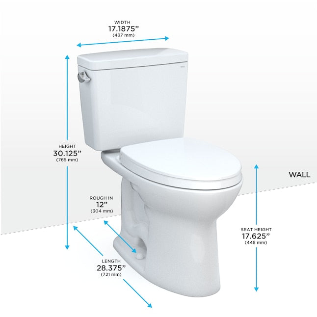 Drake Two-Piece Toilet by Toto, Universal Height (ADA), Elongated Bowl, Tornado Flush MS776124CEFG#01