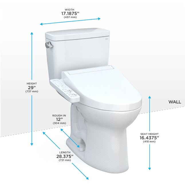 Drake Two-Piece Toto Bidet Toilet, ADA, Heated Seat / Water, Deodorizer MW7763074CSG